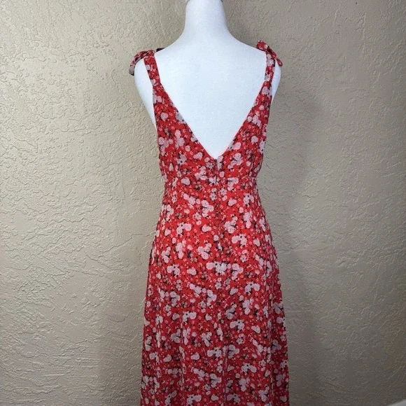 Zara Babydoll Maxi Sundress Red Floral V Neck Sleeveless Size M Coquette Fairy - Picture 3 of 15